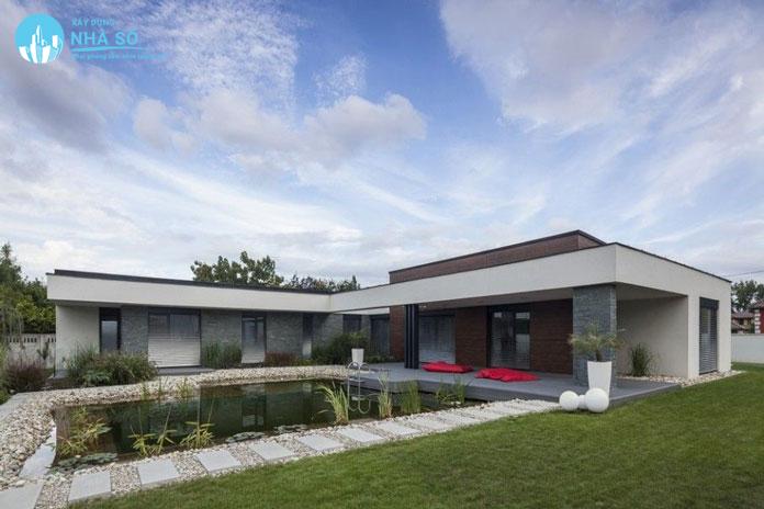 Mẫu Nhà Cấp 4 Mái Bằng Chữ L theo phong cách biệt thự