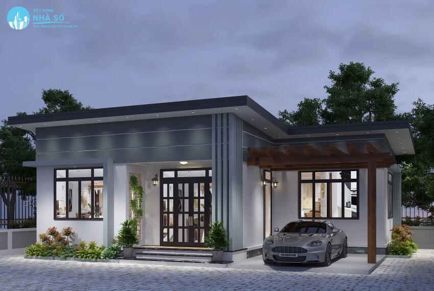 Mẫu Nhà Cấp 4 Mái Bằng Chữ L có nơi để xe