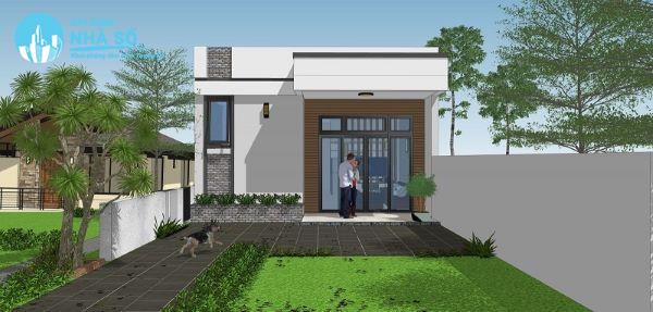 Mẫu Nhà Cấp 4 Mái Bằng Chữ L có sân vườn