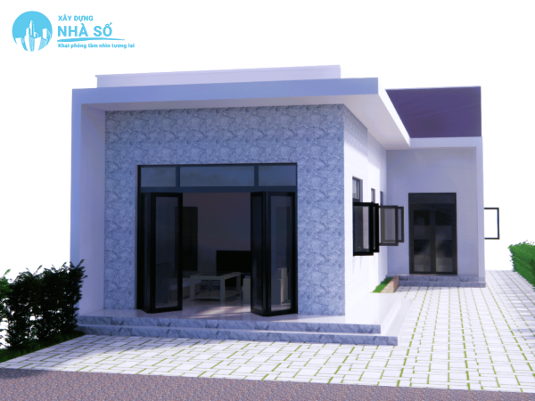 Mẫu Nhà Cấp 4 Mái Bằng Chữ L màu sắc tươi sáng