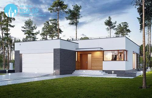 Mẫu Nhà Cấp 4 Mái Bằng Chữ L hiện đại