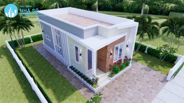 Mẫu Nhà Cấp 4 Mái Bằng 2 Phòng Ngủ có tầng thượng