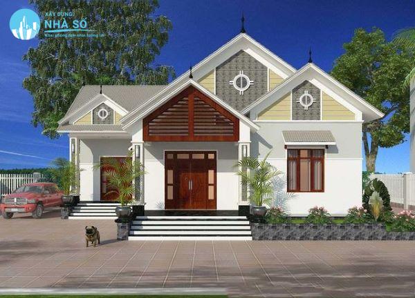 Mẫu nhà cấp 4 mái thái 3 phòng ngủ có 2 cửa