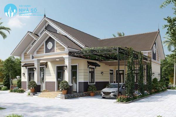 Mẫu nhà cấp 4 mái thái 650 triệu có khu để xe