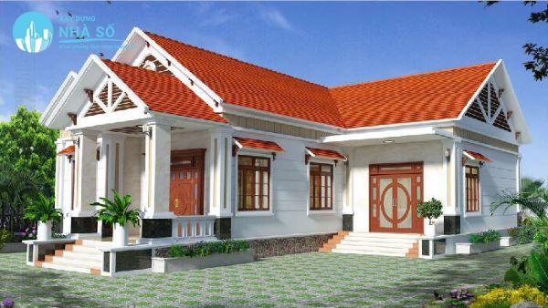 Mẫu nhà cấp 4 mái thái chữ L có cầu thang đi vào